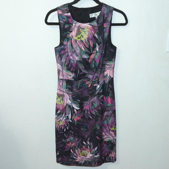 Trina Turk WatercolorWaterlily Floral Kurdson Dress Black + Pink Women's Size 4 - Picture 1 of 4